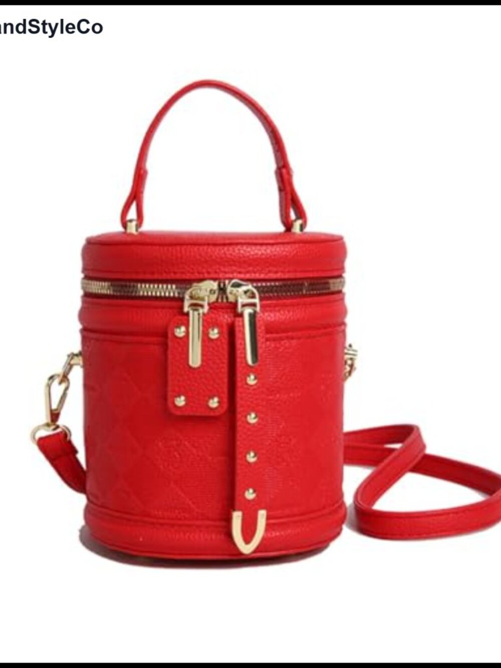 Vegan Leather Quilted Cylinder Bucket Crossbody Bag with Top Handle